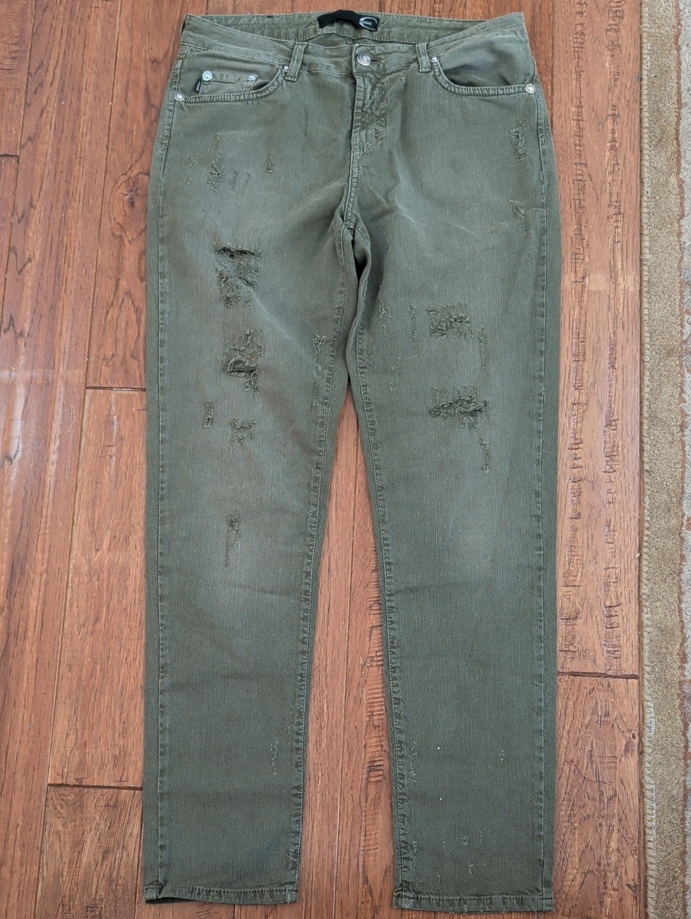 Just Cavalli Y2K Olive Green Denim Distressed Jeans